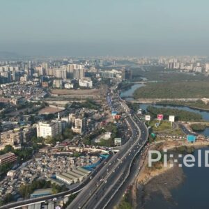 PD0015 - Aerial View of Bandra Reclamation and Mithi River, Mumbai