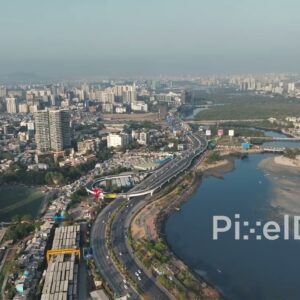 PD0014 - Aerial View of Bandra Reclamation Flyover and Mumbai's Urban Scape