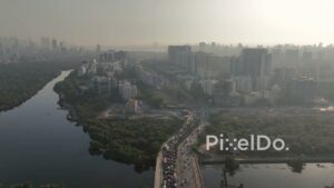 PD0002 - Aerial View of Heavy Traffic on BKC Bridge, Mumbai
