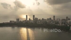 PD0049 - Aerial View of the Malabar Hill Skyline Silhouetted Against a Golden Sunset