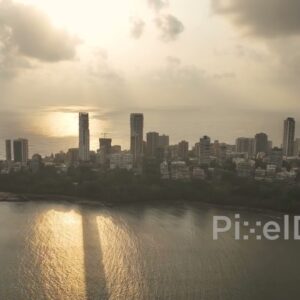 PD0049 - Aerial View of the Malabar Hill Skyline Silhouetted Against a Golden Sunset