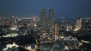 PD0542 - Mumbai at Night: Aerial Orbit of the Iconic Minerva Skyscraper