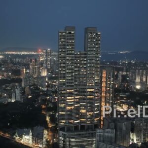 PD0542 - Mumbai at Night: Aerial Orbit of the Iconic Minerva Skyscraper
