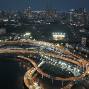PD0541 - Illuminated Mumbai: Aerial of Haji Ali and the Coastal Road at Night