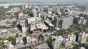PD0560 - Aerial Orbit of Amanora Mall in Pune's Bustling Cityscape