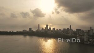 PD0048 - Aerial View of the Malabar Hill Skyline Silhouetted Against a Golden Sunset