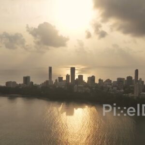 PD0048 - Aerial View of the Malabar Hill Skyline Silhouetted Against a Golden Sunset