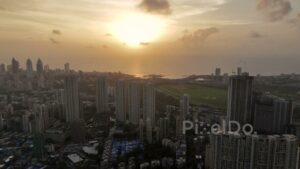 PD0531 - Golden Sunset Over the South Mumbai Skyline and Racecourse