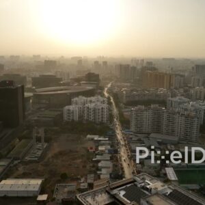 PD0586 - Golden Haze Engulfing a Modern Business District at Sunset