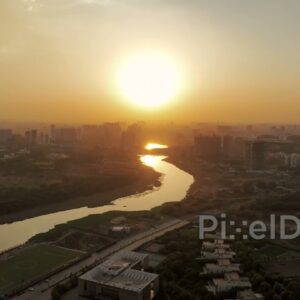 PD0582 - Golden Sunset Over a Winding River Through Pune City