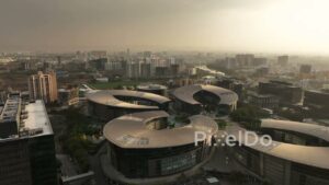 PD0578 - Dramatic Backlit Aerial of a Modern Corporate Campus in Pune