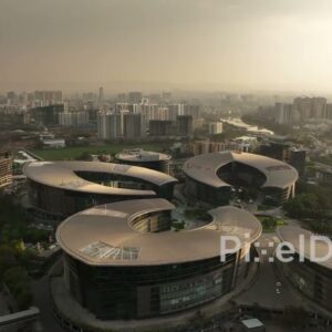 PD0578 - Dramatic Backlit Aerial of a Modern Corporate Campus in Pune