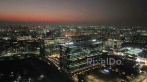 PD0572 - Illuminated Corporate Towers in Pune's Business District at Dusk