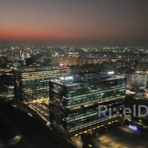 PD0572 - Illuminated Corporate Towers in Pune's Business District at Dusk