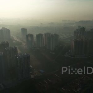 PD0591 - Atmospheric Aerial of a City Waking Up in Thick Haze