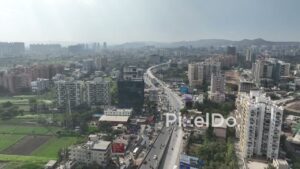 PD0650 - Aerial View of a Busy Urban Flyover in Pune
