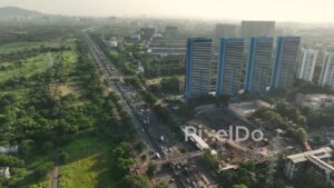 PD0647 - Aerial View of a Major Urban Expressway and Modern Residential Towers