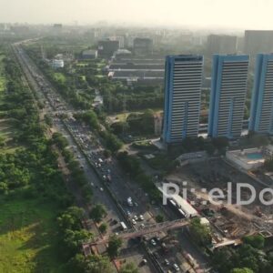 PD0647 - Aerial View of a Major Urban Expressway and Modern Residential Towers