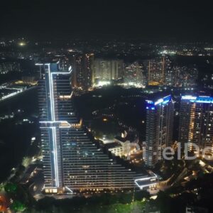 PD0636 - Futuristic High-Rise Architecture: An Aerial of Amanora Gateway Towers at Night
