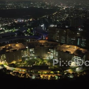 PD0630 - Illuminated Corporate Campus: An Aerial Orbit of SP Infocity, Pune at Night