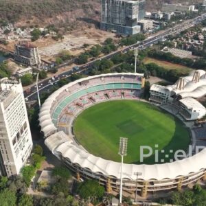 PD0675 - High-Angle Aerial Orbit of DY Patil Stadium and Highway in Navi Mumbai