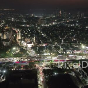 PD0670 - Illuminated Cityscape and Busy Thane-Belapur Road in Navi Mumbai at Night