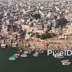 PD0668 - Cinematic Aerial Tracking Shot of the Ancient Ghats of Varanasi