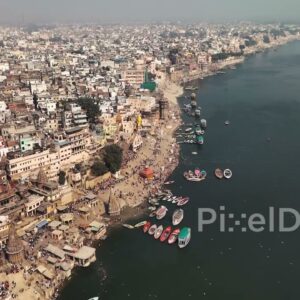PD0656 - Cinematic Drone Flight Along the Ancient Ghats of Varanasi