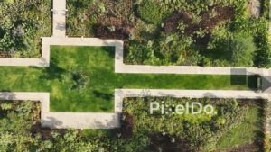 PD0652 - Aerial Top-Down View of Modern Geometric Garden and Landscape Architecture