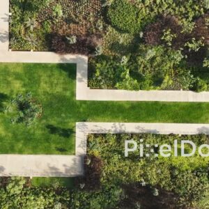 PD0652 - Aerial Top-Down View of Modern Geometric Garden and Landscape Architecture