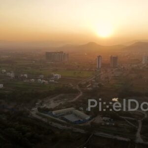 PD0651 - Golden Hour Aerial View of Pune City's Outskirts at Sunset