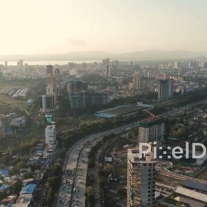 PD0709 - Sweeping Aerial Panorama of the Navi Mumbai Coastal Cityscape