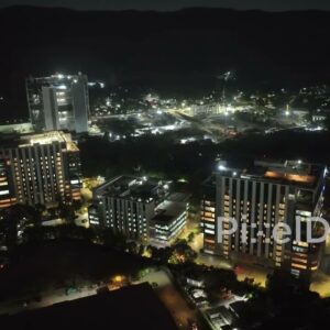 PD0707 - Aerial Night View of a Modern, Illuminated IT Company Campus