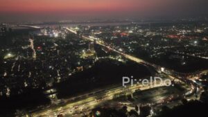 PD0705 - Twilight Aerial of Navi Mumbai Cityscape with Vashi Bridge in the Distance