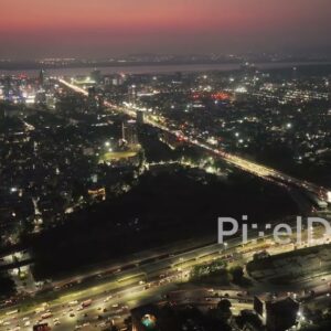 PD0705 - Twilight Aerial of Navi Mumbai Cityscape with Vashi Bridge in the Distance