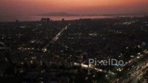 PD0699 - Sweeping Aerial View of Navi Mumbai's Illuminated Cityscape at Dusk