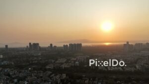PD0696 - Golden Hour Sunset over the Navi Mumbai Cityscape and Coastline