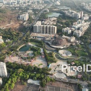 PD0695 - Aerial View of a Large Urban Park and Residential Cityscape