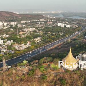 PD0694 - Aerial View of the Vipassana Center's Golden Pagoda in Belapur, Navi Mumbai