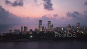 PD0045 - Aerial View of the Malabar Hill Cityscape and Coastline at Twilight