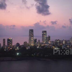 PD0045 - Aerial View of the Malabar Hill Cityscape and Coastline at Twilight