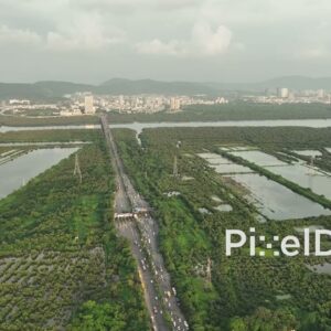 PD0738 - High Aerial View of the Mulund-Airoli Bridge and Mangrove Wetlands
