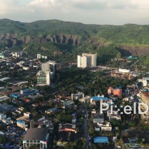 PD0721 - Aerial View of Navi Mumbai's Cityscape at the Base of a Mountain Range