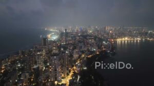 PD0044 - Aerial View of the Malabar Hill Cityscape and Coastline at Twilight