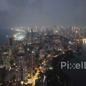 PD0044 - Aerial View of the Malabar Hill Cityscape and Coastline at Twilight