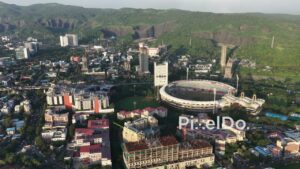 PD0720 - Aerial Orbit of DY Patil University and Sports Stadium in Navi Mumbai