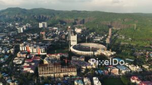 PD0719 - Aerial Orbit of DY Patil University and Sports Stadium in Navi Mumbai