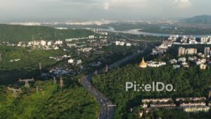 PD0716 - Expansive Aerial Landscape of Navi Mumbai with Parsik Hill and Highway