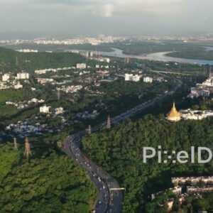 PD0716 - Expansive Aerial Landscape of Navi Mumbai with Parsik Hill and Highway