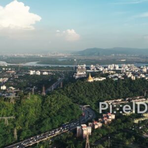 PD0715 - Panoramic Aerial View of Navi Mumbai's Cityscape and Parsik Hill